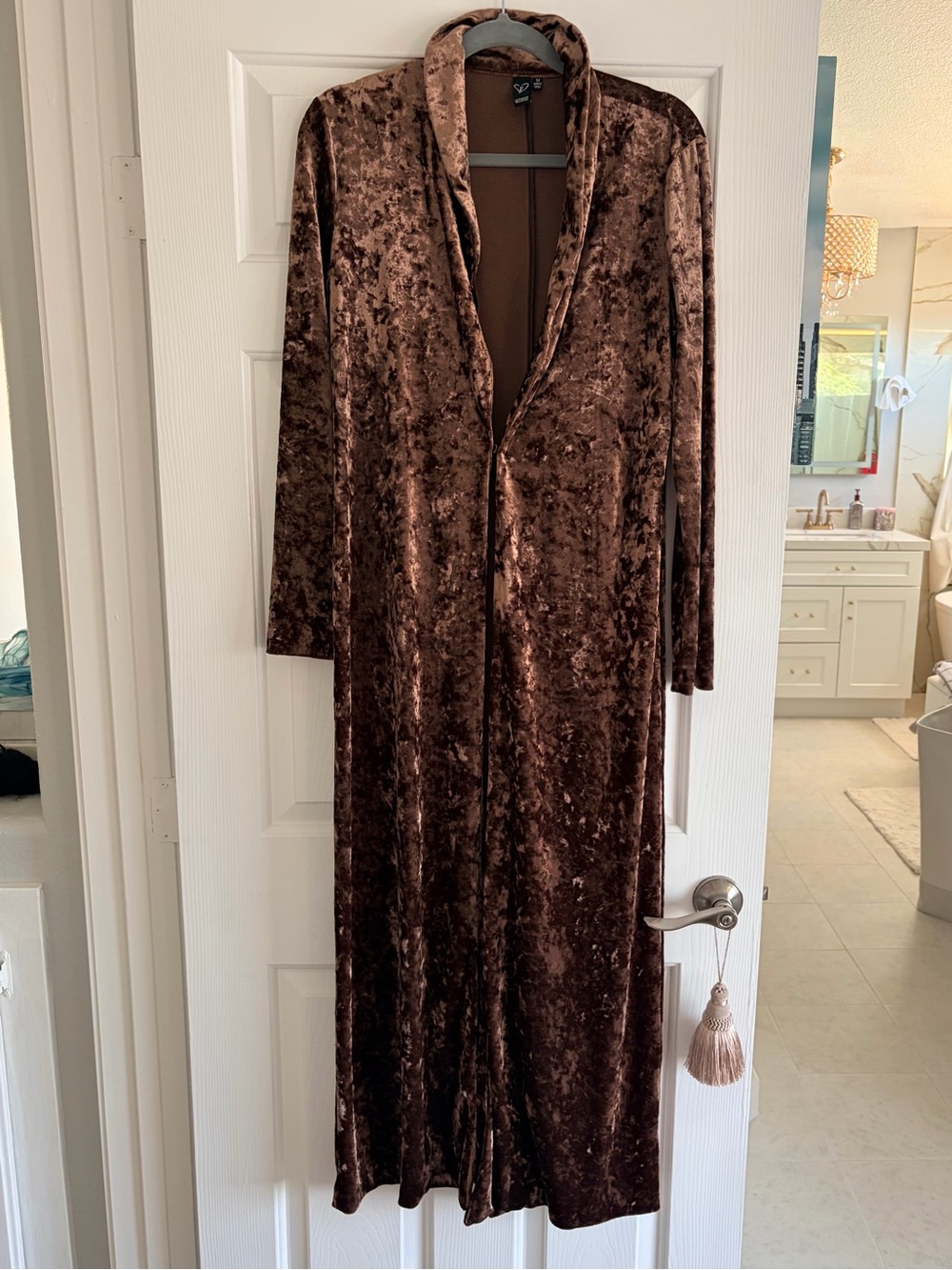 Windsor Brown Crushed Velvet Longline Cardigan